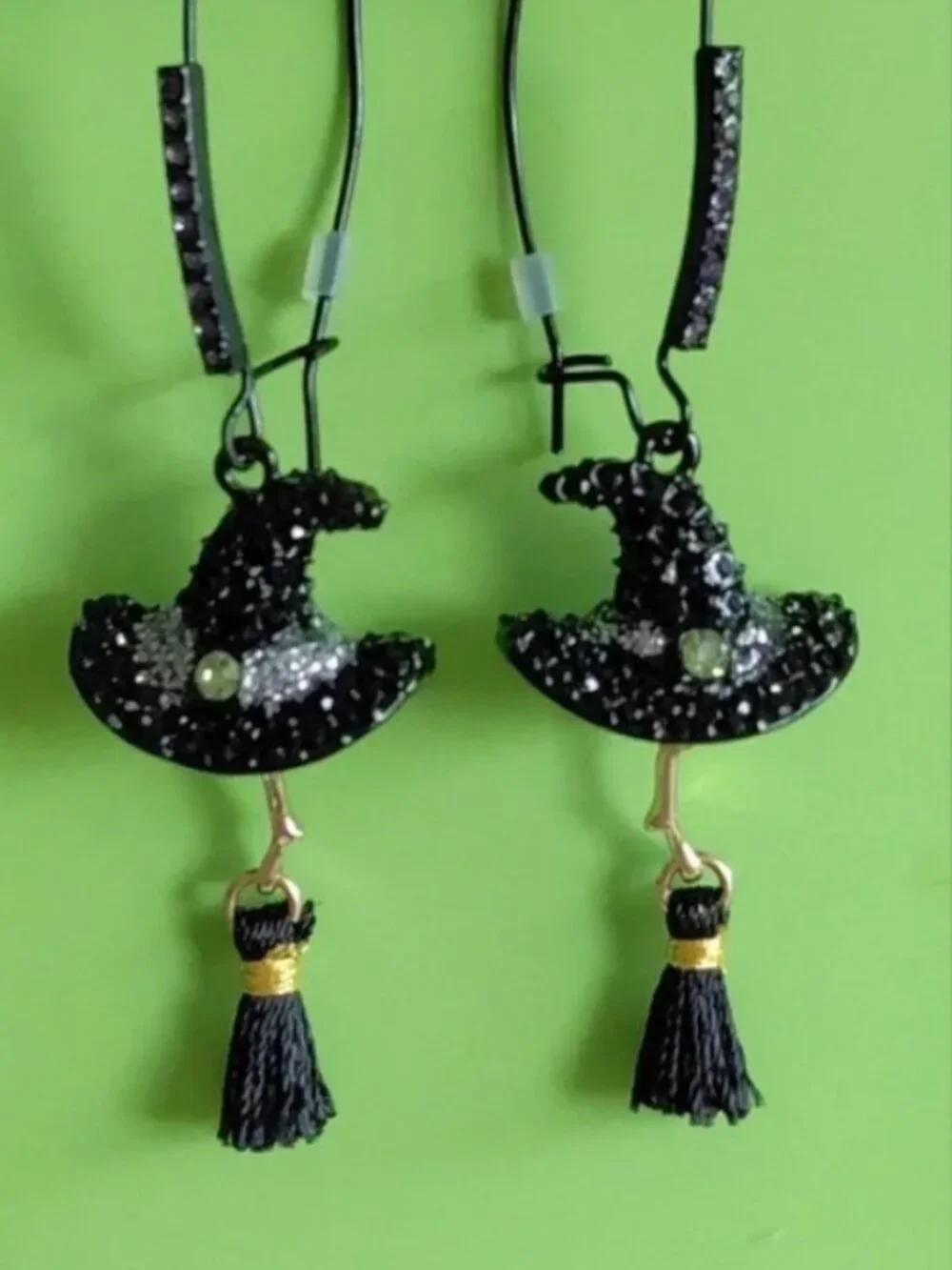 Betsey Johnson Witch Hat Broom Crystal Dangle Drop Earrings